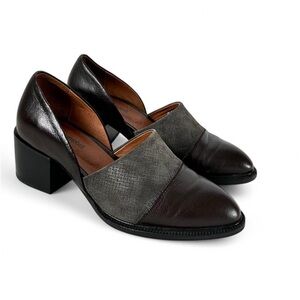 Jeffrey Campbell Brown and Gray Leather Suede Block Heel Loafers
